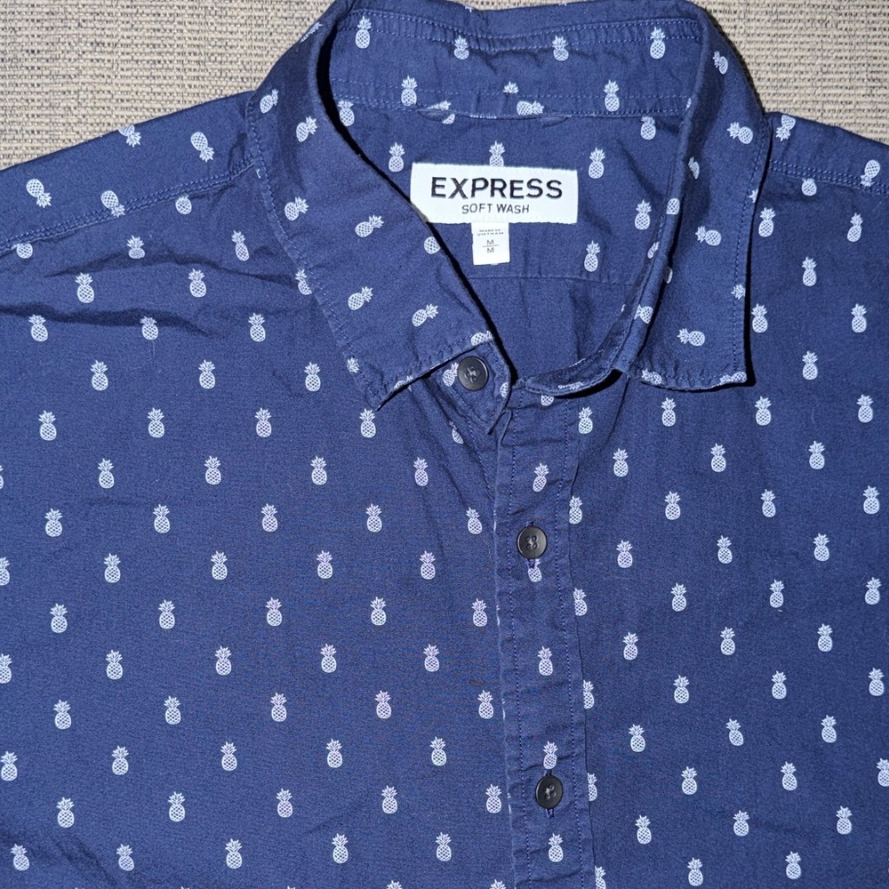 Express Navy Button-Down Pineapple Print button d… - image 1